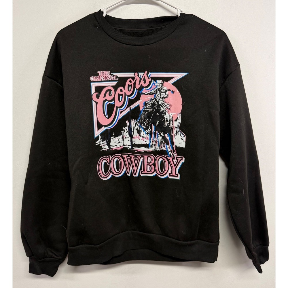 Coors Cowboy Graphic Sweatshirt Black Pink Western Retro Pullover XS
